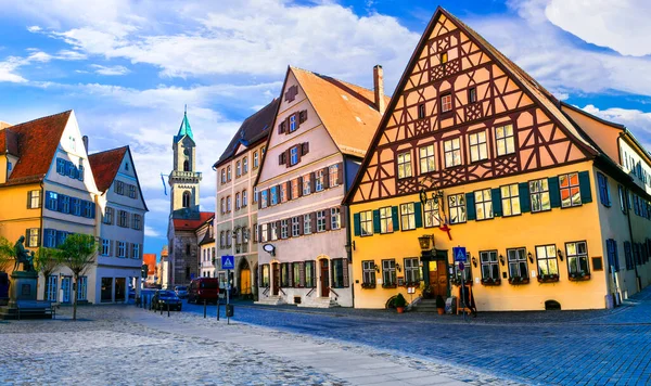 Podróże Bawarii Niemcy Stare Miasto Dinkelsbuhl Tradycyjnymi Kolorowymi Domami Analnymi — Zdjęcie stockowe