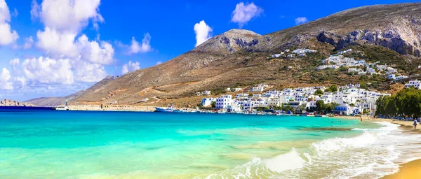 Wspaniała Grecja Wyspa Amorgos Piękna Plaża Aegiali Turkusowym Morzem Najlepszy — Zdjęcie stockowe