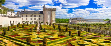 Avrupa 'nın en güzel kaleleri muhteşem botanik bahçeli Villandry Şatosu. Loire vadisi, Fransa