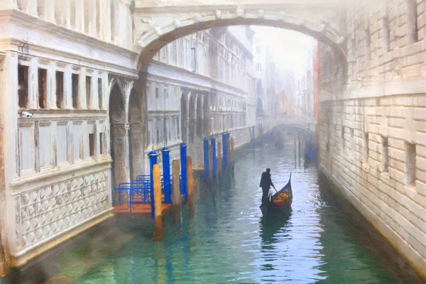 Venetië Italië Beroemde Brug Van Bezienswaardigheden Gondel Aquarel Schilderen Stijl — Stockfoto
