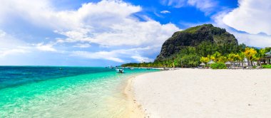 Mauritius Adası Le Morne 'nin en iyi sahillerinden birinde tropikal dinlenme tatili.