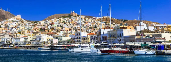 Panoramiczny Widok Miasto Ermoupoli Stolica Wyspy Syros Cyklady Czerwiec 2016 — Zdjęcie stockowe