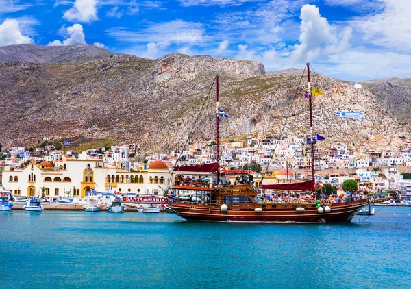 Grekiska Resor Hopping Med Traditionella Turkiska Turistiska Båt Kalymnos Dodekaneser — Stockfoto