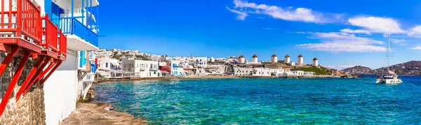 Greece Travel Luxury Island Mykonos Panorama Little Venice View Windmills — Stock Photo, Image