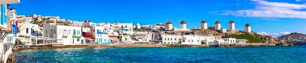 Grecia Viaja Isla Lujo Mykonos Panorama Pequeña Venecia Vista Molinos —  Fotos de Stock