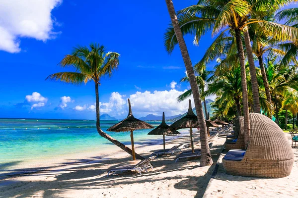 Relaksujące Tropikalne Wakacje Najlepsze Plaże Wyspy Mauritus Flic Flac — Zdjęcie stockowe
