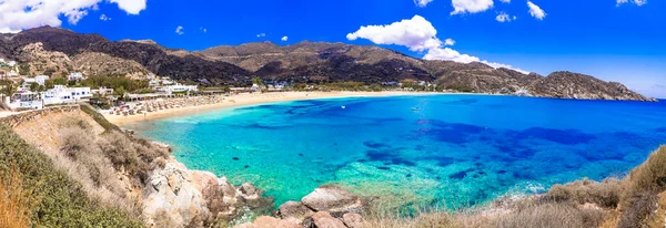 Vacaciones Griegas Verano Las Mejores Playas Isla Ios Mylopotas Con — Foto de Stock