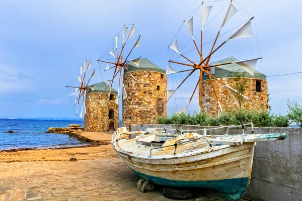 Série Grécia Tradicional Moinhos Vento Velhos Ilha Chios Espórades Egeu — Fotografia de Stock
