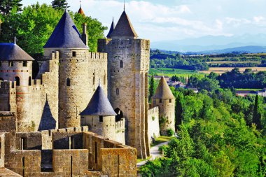 Fransa - Carcassonne, en büyük forteress, ortaçağ kaleleri