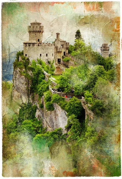 Zamek San Marino, artystyczny obraz w stylu malarstwa — Zdjęcie stockowe