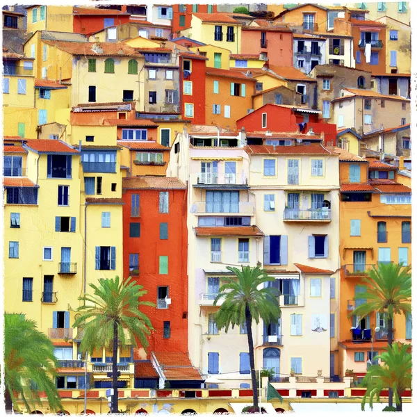 Kleuren van de mediterrane landen. Huizen van Menton, artstic foto — Stockfoto