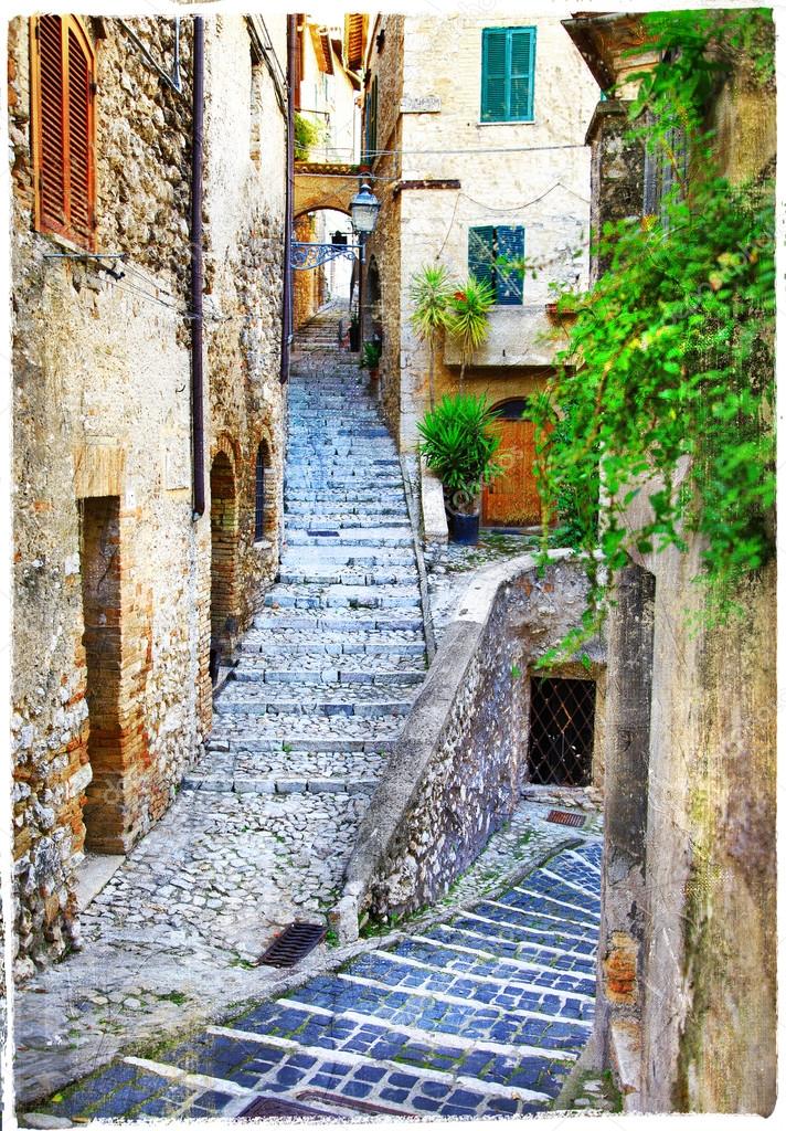 beautiful old streets of medieval italian villages, artistic vin