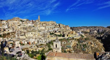 Panorama eski mağara City Matera, Basilicata, İtalya