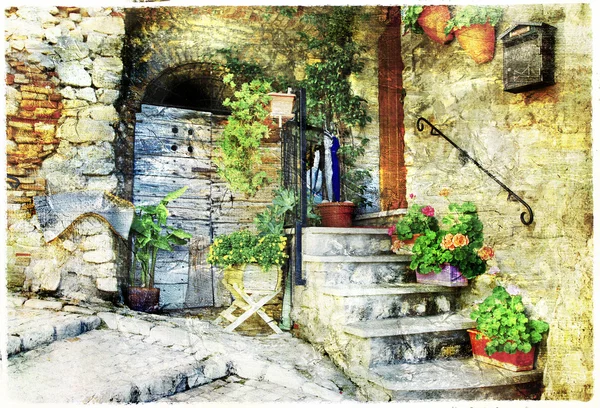 Charming old streets of italian villages (Casperia), artistic pi — Stock Photo, Image