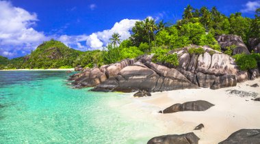 Breathtaking beaches of Seychelles islands clipart