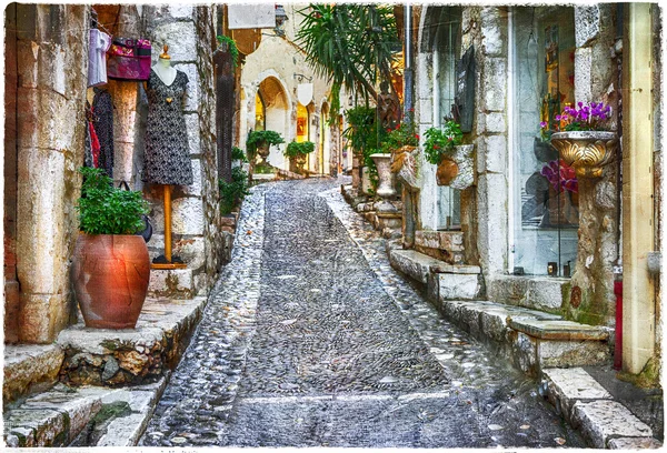 Charmiga gamla gatorna i Provence byar, Frankrike, konstnärliga pctu — Stockfoto