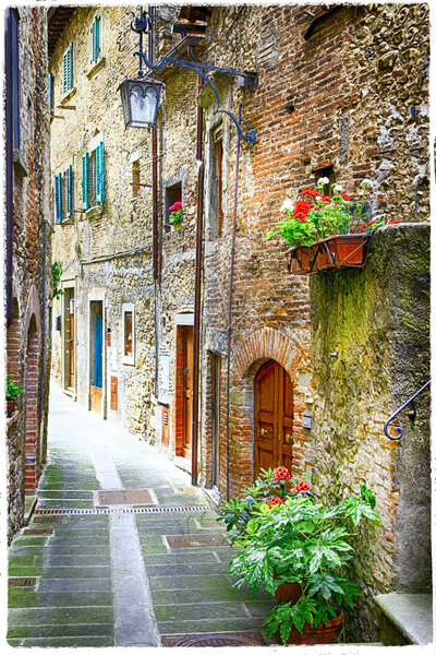 Charming old streets of medieval towns of Italy