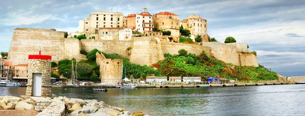 Calvi, Córsega. Vista panorâmica com fortaleza na marina — Fotografia de Stock