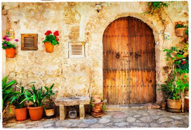 authentic old streets in Valdemossa village, Mallorca clipart