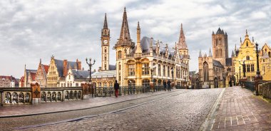 panoramik görüntü Ortaçağ Ghent, Belçika