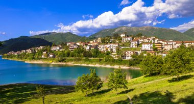 lake Turano and village Colle di Tora clipart
