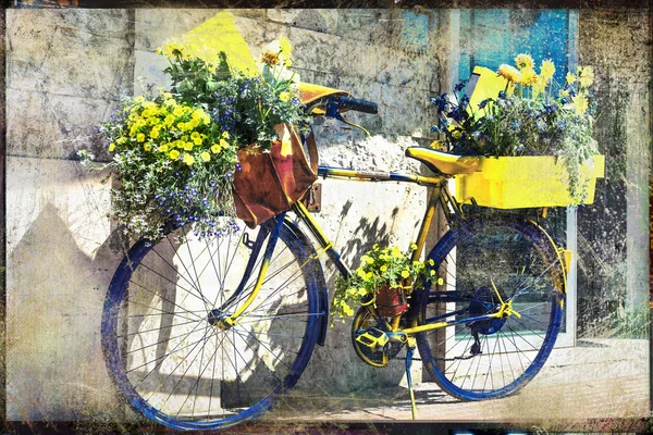 Vintage bike  with flowers — Stok fotoğraf