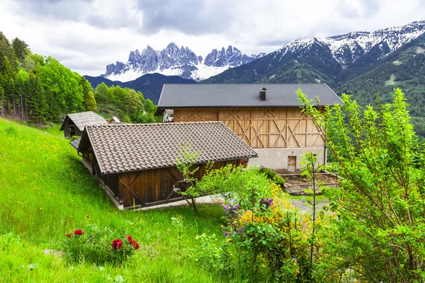 Alpine Landschaft - Bauernhöfe in den Dolomiten — Stockfoto