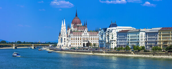 Beautiful Budapest - panoramic view with Parliament. Hunagry