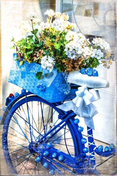 Tarjetas vintage románticas - bicicleta con flores — Foto de Stock