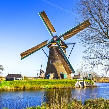 Traditional Holland scenery - windmills in Kinderdijk clipart