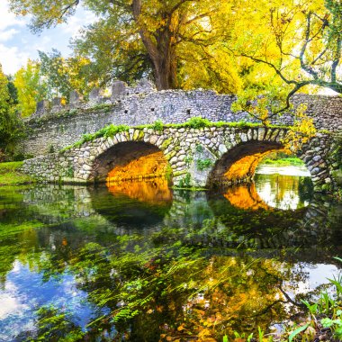 sonbahar ruh - Roma köprüsünün Ninfa park, İtalya ile sahne