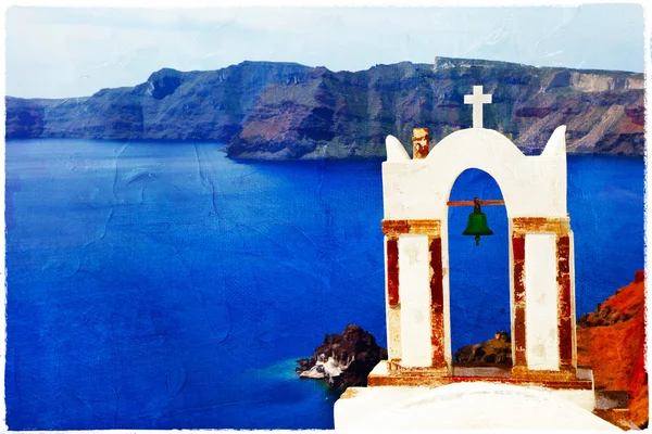 White-blue Santorini. Artwork in painting style — Stock Photo, Image