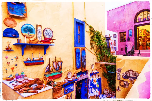 Calles coloridas de Santorini, cuadro artístico — Foto de Stock