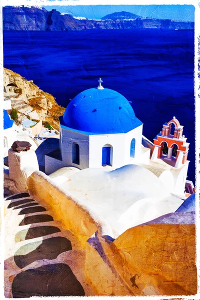 Niebieski Santorini - artystyczny obraz w obraz stylu — Zdjęcie stockowe