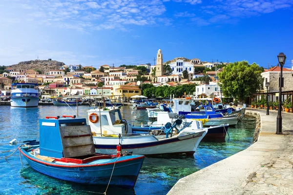 Traditional island of Greece - Chalki . with old fishing boats — Stock Photo, Image