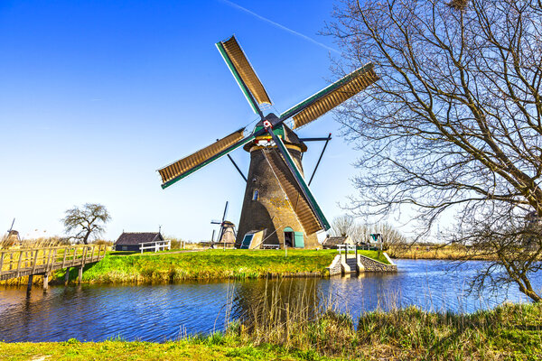 Traditional Holland scenery - windmills in Kinderdijk