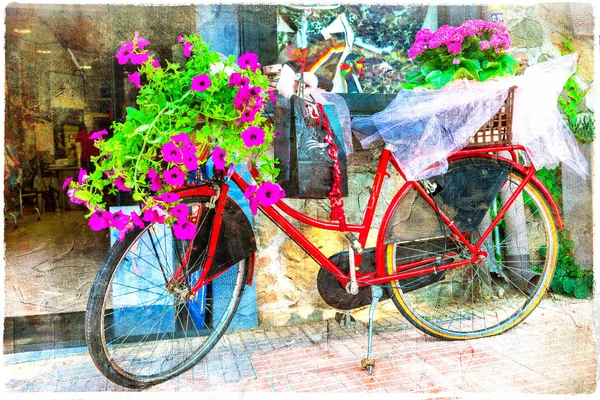 Bicicleta floral - quadro artístico — Fotografia de Stock