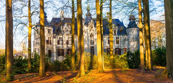 Castelo na floresta de outono - castelos da Bélgica. Borrekens — Fotografia de Stock