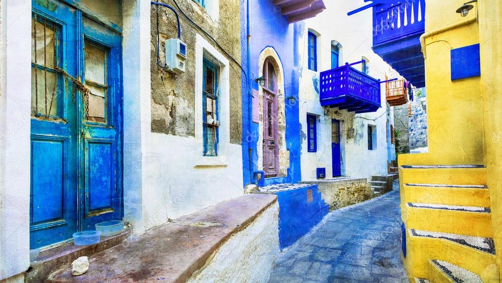 traditional island of Greece - Nisyros with colorful streets, artistic picture