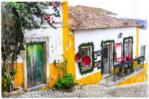 улицы старого города Обидос в Португалии, художественная фотография
