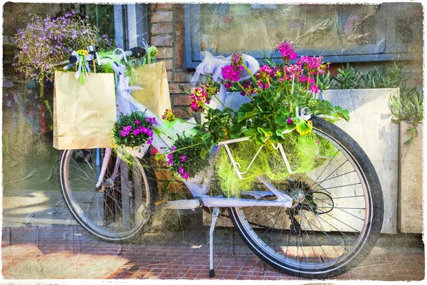 ビンテージ花自転車 — ストック写真
