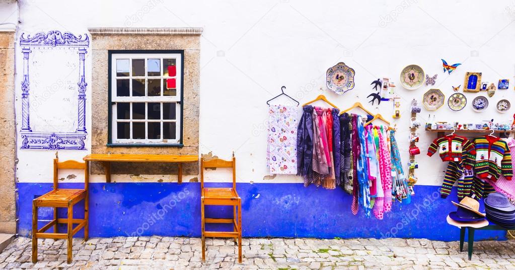 vivid streets of old town Obidos in Portugal