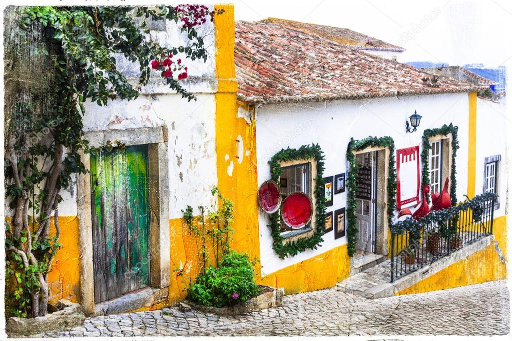 streets of old town Obidos in Portugal, artistic picture