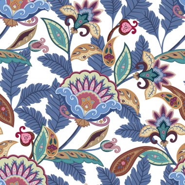 Fantasy flowers seamless paisley pattern. Floral ornament, for f clipart