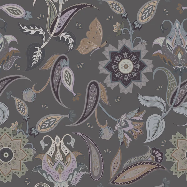 Fantaisie fleurs motif paisley sans couture. Ornement floral, pour f — Image vectorielle