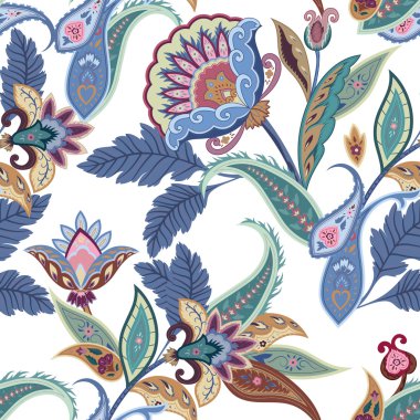 Fantasy flowers seamless paisley pattern. Floral ornament, for f clipart