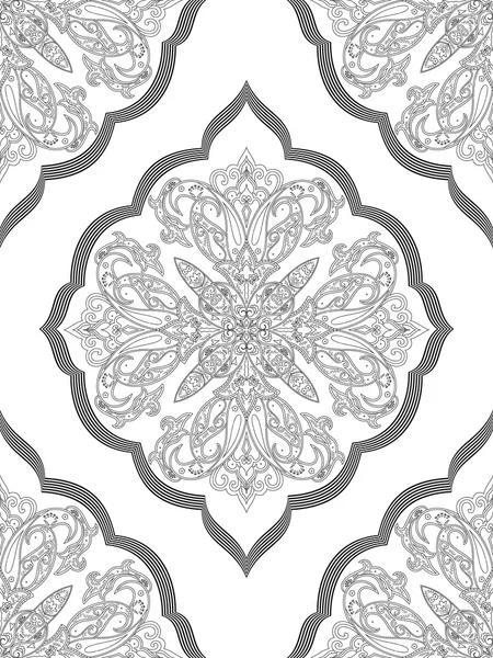 Coloring page for adult, ethnic seamless pattern, damask  backgr — Stock Vector