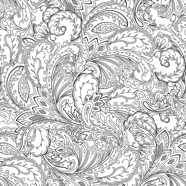 Naadloze paisley patroon. Kleurplaat, decoratieve achtergrond — Stockvector