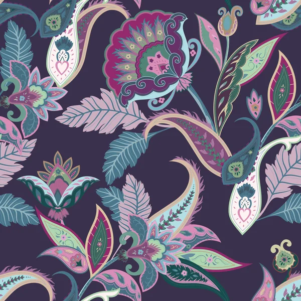 Fantaisie fleurs motif paisley sans couture. Ornement floral sur da — Image vectorielle