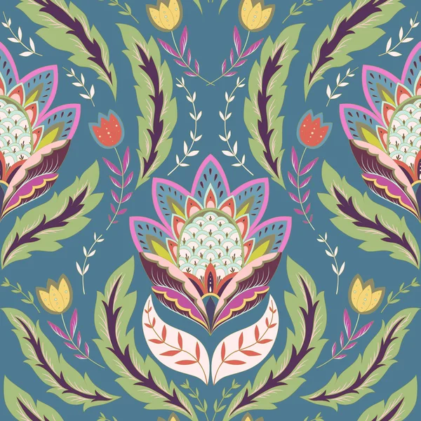 Fantasy flowers seamless pattern. Classic ornament for textile, — Stock Vector